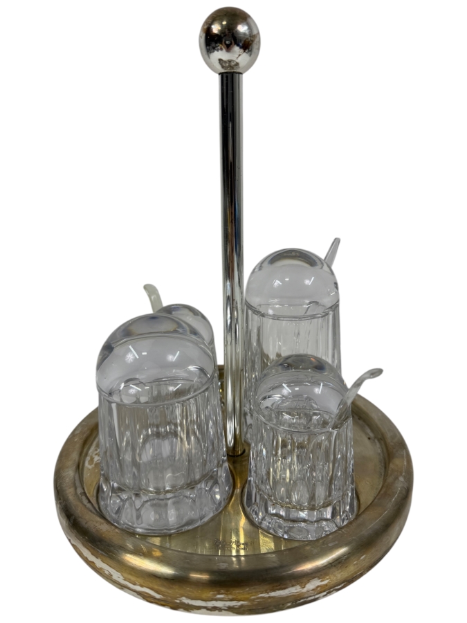 Villeroy & Boch Paloma Picasso Crystal Condiment Set On Silver Tone Tray 8.5'W X 11'H