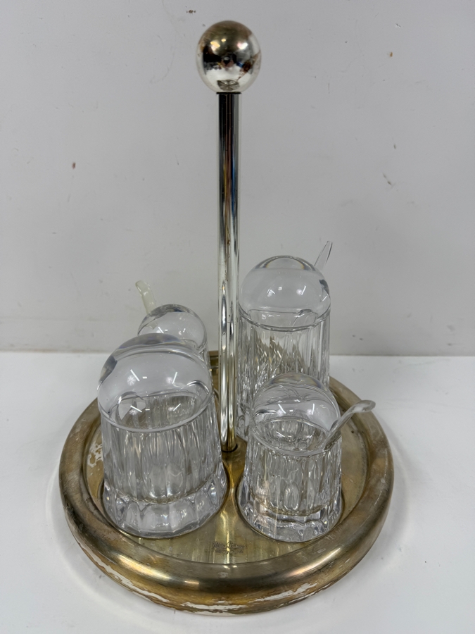 Villeroy & Boch Paloma Picasso Crystal Condiment Set On Silver Tone Tray 8.5'W X 11'H [Photo 2]