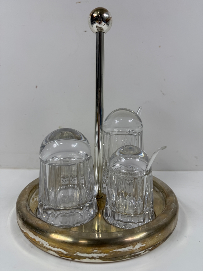 Villeroy & Boch Paloma Picasso Crystal Condiment Set On Silver Tone Tray 8.5'W X 11'H [Photo 3]