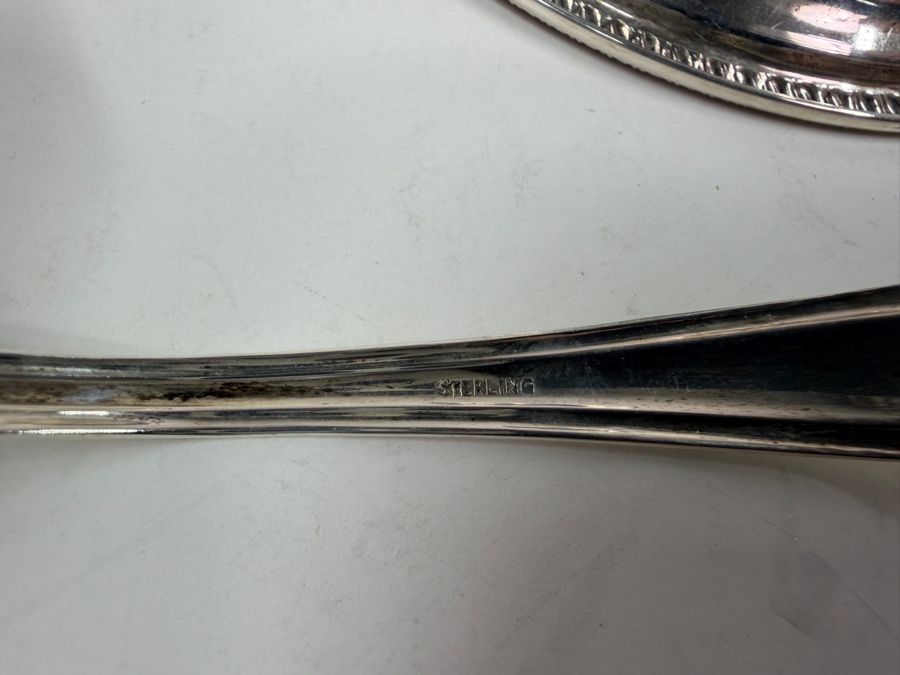 Weighted Sterling Silver Footed Bowl With Serving Ladle And Embossed Rim 119.7g [Photo 7]