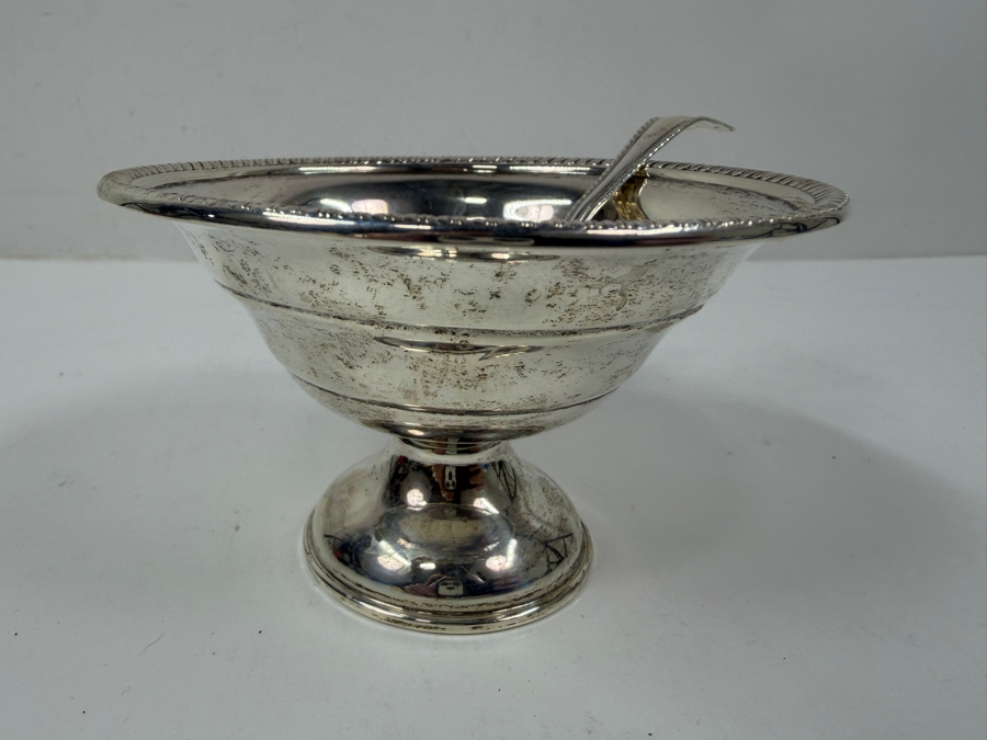 Weighted Sterling Silver Footed Bowl With Serving Ladle And Embossed Rim 119.7g [Photo 4]