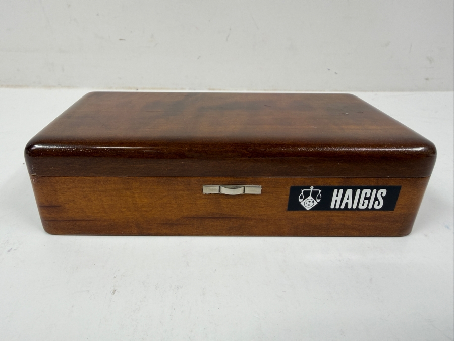 Vintage Haigis Apothecary Balance Scale Set In Fitted Polished Wooden Presentation Case - Missing Some Weights 5.75'W X 3'D X 1.5'H [Photo 6]