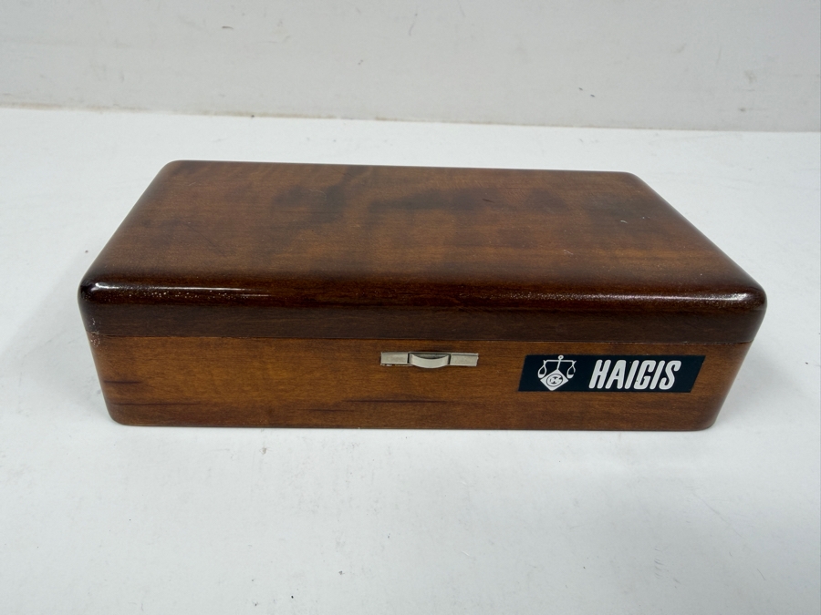 Vintage Haigis Apothecary Balance Scale Set In Fitted Polished Wooden Presentation Case - Missing Some Weights 5.75'W X 3'D X 1.5'H [Photo 5]
