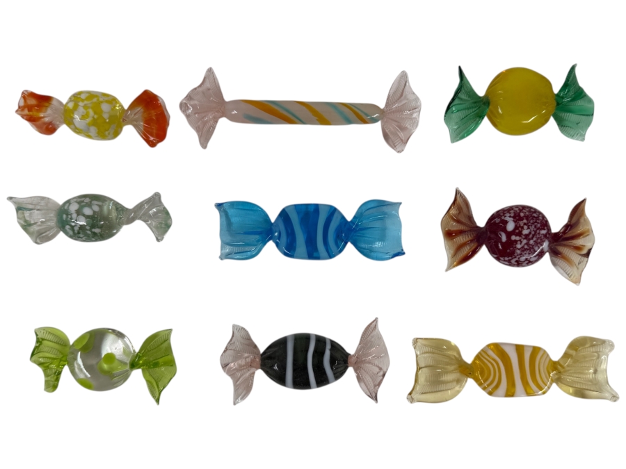 Assortment Of Nine Handblown Glass Candy Figurines