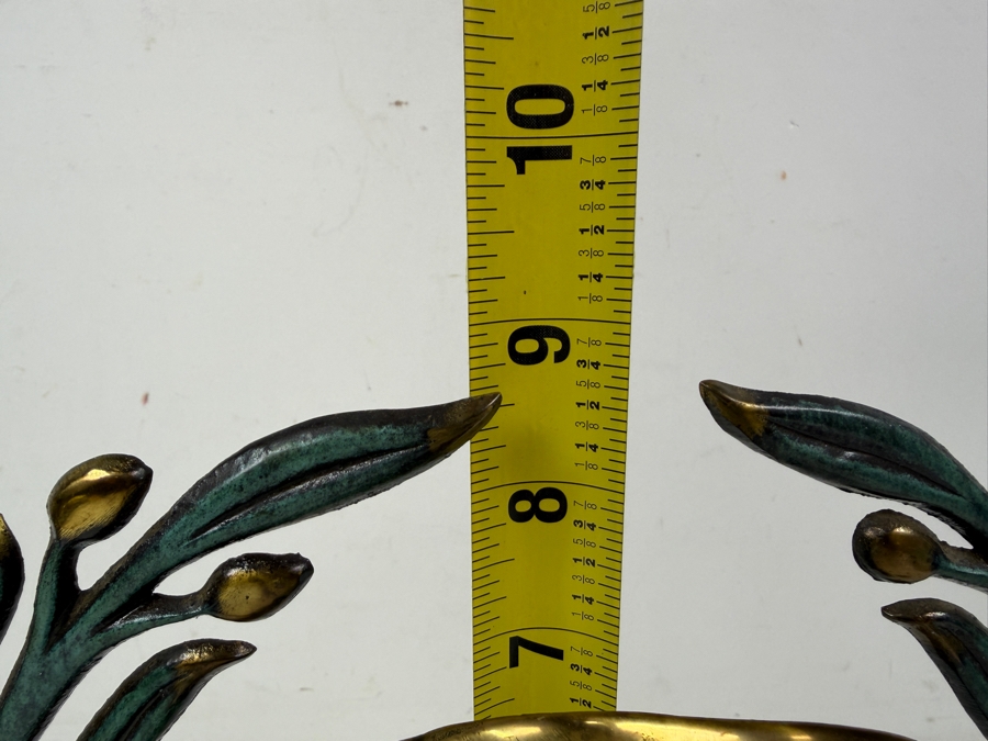 Vintage 1950s Maurice Ascalon Pal Bell Model 841 Bronze Verdigris Laurel Wreath Oil Burning Hanukkah Menorah Made In Israel 9'H [Photo 8]