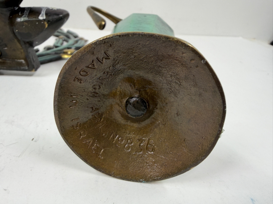 Vintage 1950s Maurice Ascalon Pal Bell Model 841 Bronze Verdigris Laurel Wreath Oil Burning Hanukkah Menorah Made In Israel 9'H [Photo 7]