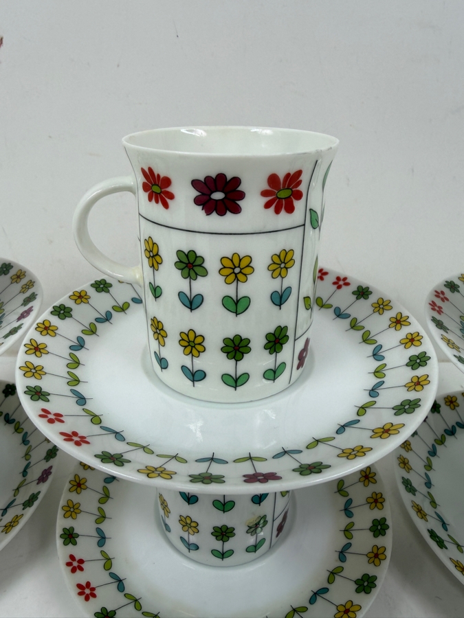 Vintage Rosenthal Germany Piemonte Pattern Porcelain Coffee Cup And Saucer Set By Emilio Pucci With Flower Design 4.75'W / 2.5'H [Photo 3]