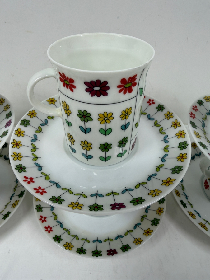Vintage Rosenthal Germany Piemonte Pattern Porcelain Coffee Cup And Saucer Set By Emilio Pucci With Flower Design 4.75'W / 2.5'H [Photo 4]