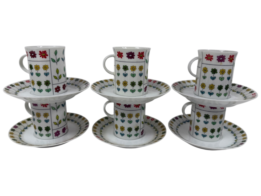 Vintage Rosenthal Germany Piemonte Pattern Porcelain Coffee Cup And Saucer Set By Emilio Pucci With Flower Design 4.75'W / 2.5'H