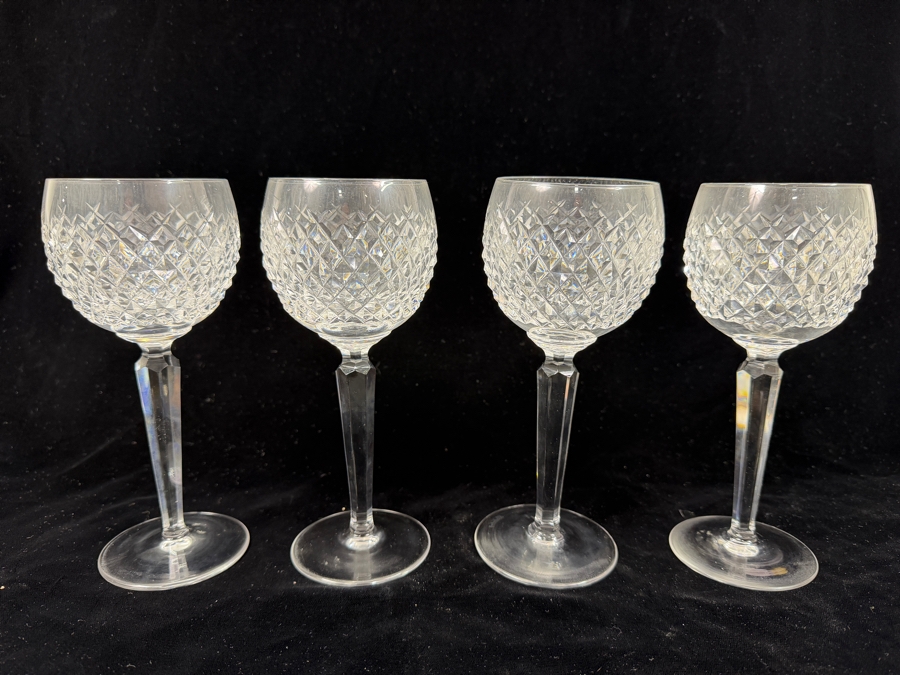 Set Of (4) Waterford Crystal Alana Pattern Stemmed Water Goblets 7.5'H [Photo 2]