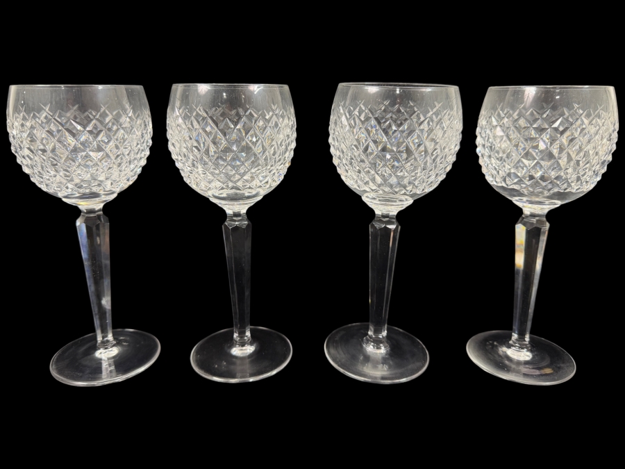 Set Of (4) Waterford Crystal Alana Pattern Stemmed Water Goblets 7.5'H
