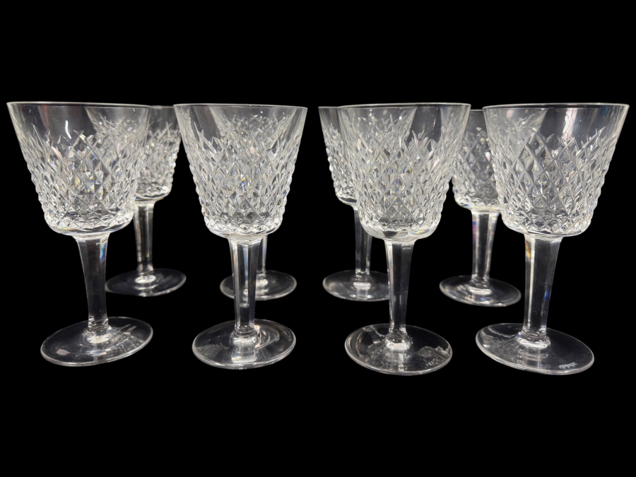 (8) Vintage Waterford Crystal Alana Pattern Crystal Wine Glasses 5.75'H