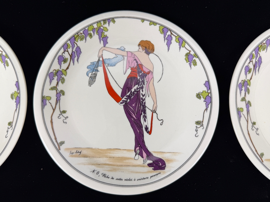 Set Of (6) Villeroy & Boch Design 1900 Plates Featuring Art Nouveau Fashion Designs 6.5'W [Photo 3]