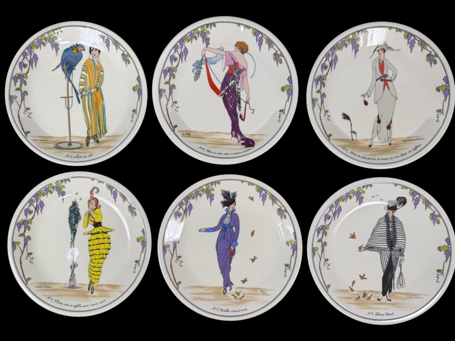 Set Of (6) Villeroy & Boch Design 1900 Plates Featuring Art Nouveau Fashion Designs 6.5'W [Photo 1]