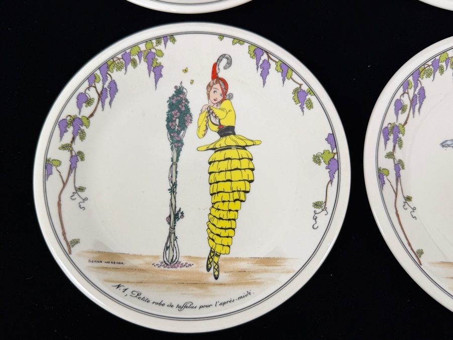 Set Of (6) Villeroy & Boch Design 1900 Plates Featuring Art Nouveau Fashion Designs 6.5'W [Photo 7]