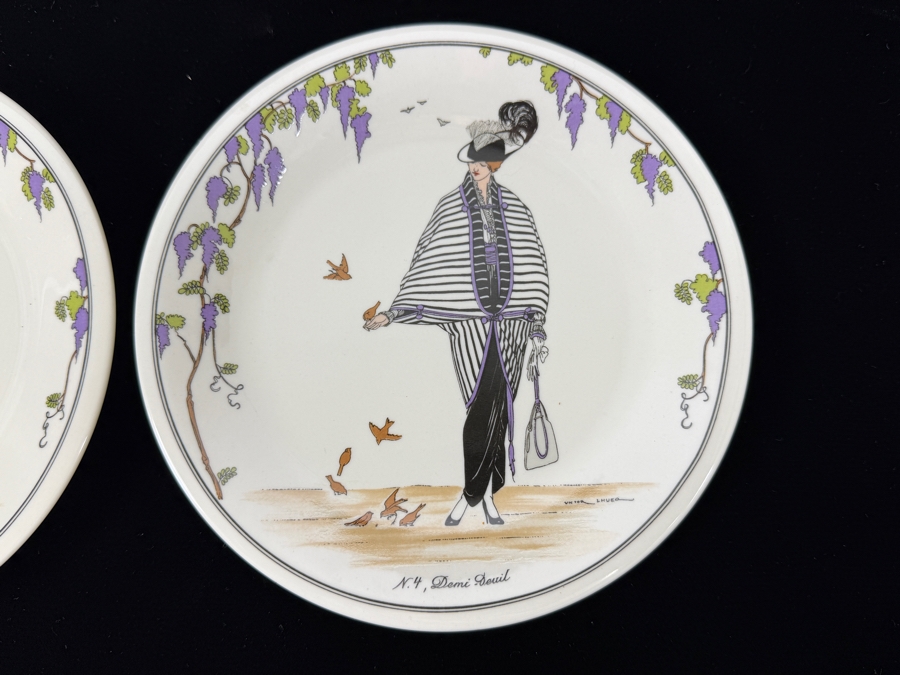 Set Of (6) Villeroy & Boch Design 1900 Plates Featuring Art Nouveau Fashion Designs 6.5'W [Photo 5]