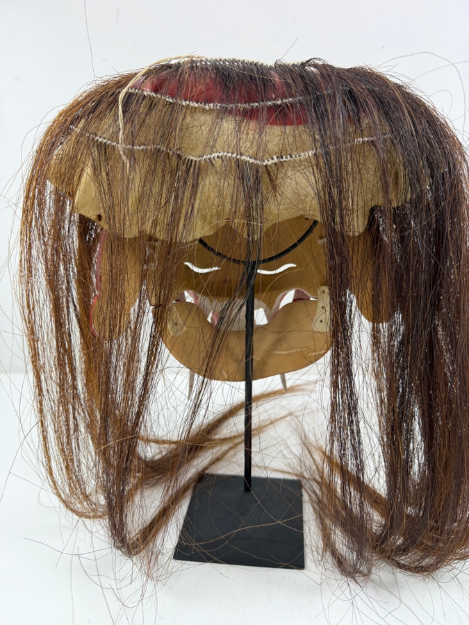 Vintage Hand-Carved Indonesian Balinese Rangda Demon Mask on Stand 11'W X 10'H
 [Photo 8]
