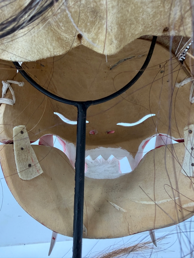 Vintage Hand-Carved Indonesian Balinese Rangda Demon Mask on Stand 11'W X 10'H
 [Photo 7]