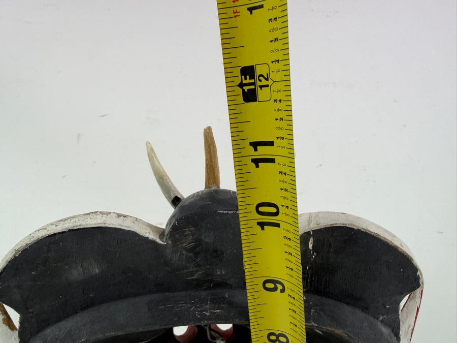 Intricate Balinese Wood Carved Mask On Stand With Ornate Gold Accents 12'W X 11.5'H [Photo 8]