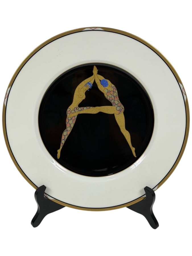 Erté The Alphabet A Plate With 22K Gold Rim Produced By Mikasa in 1987 12'W
