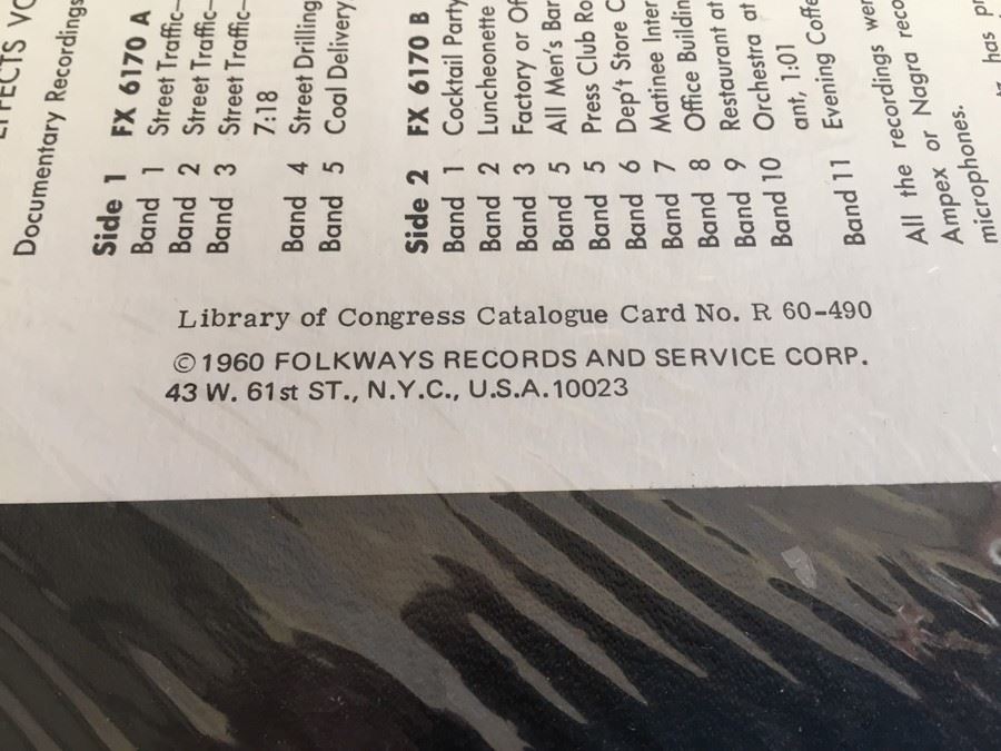 Tony Schwartz ‎- Sound Effects, Volume One, City Sounds - Folkways Records ‎- FX 6170 - SEALED [Photo 4]