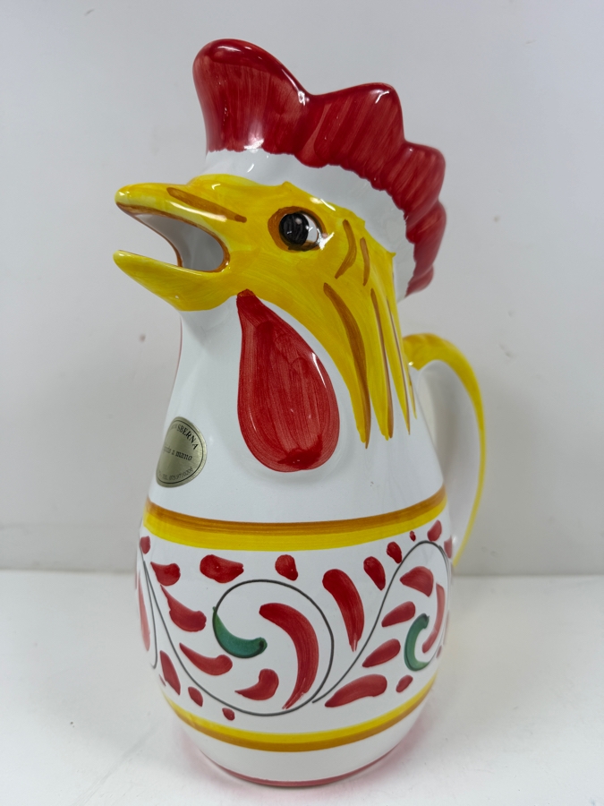 Ceramiche Sberna Deruta Italy Hand Painted Ceramic Majolica Rooster Pitcher 11.5'H [Photo 2]