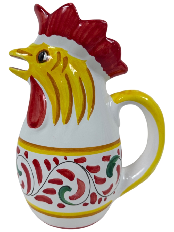 Ceramiche Sberna Deruta Italy Hand Painted Ceramic Majolica Rooster Pitcher 11.5'H