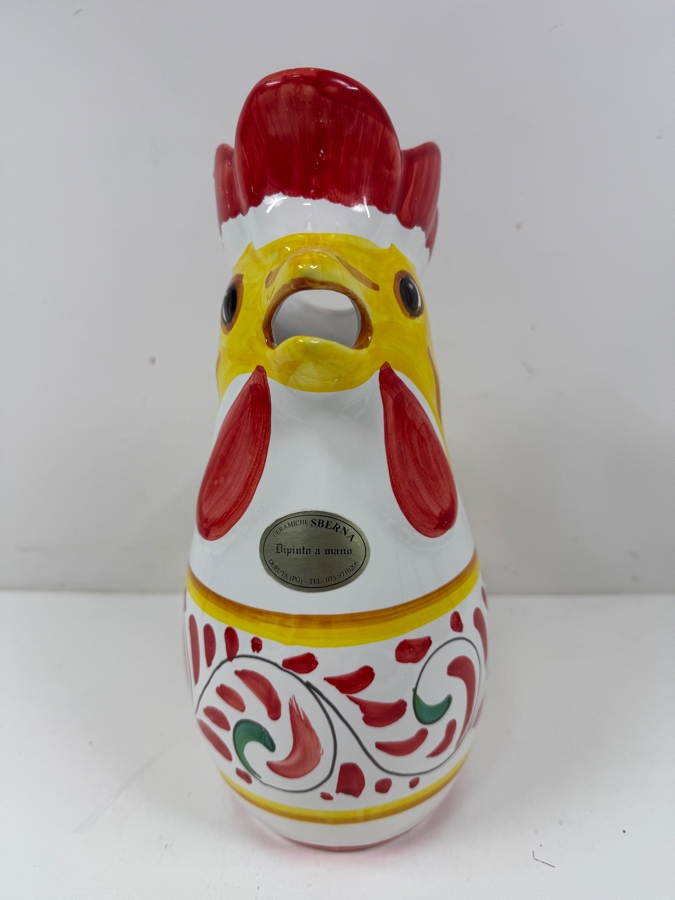 Ceramiche Sberna Deruta Italy Hand Painted Ceramic Majolica Rooster Pitcher 11.5'H [Photo 3]