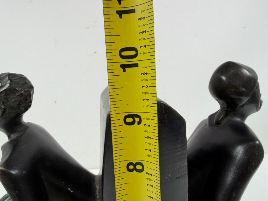 Vintage Pair Of Hand Carved African Tribal Figures Drummer And Dancer Bookends 10'W X 10'H [Photo 10]