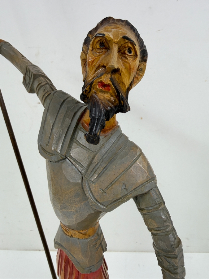 Don Quixote Knight Of La Mancha Wooden Sculpture On Book Base Vintage Figurine 24'H [Photo 3]