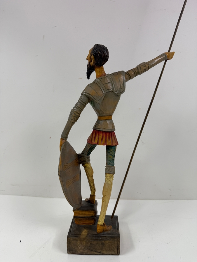 Don Quixote Knight Of La Mancha Wooden Sculpture On Book Base Vintage Figurine 24'H [Photo 4]