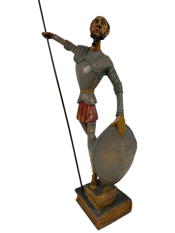 Don Quixote Knight Of La Mancha Wooden Sculpture On Book Base Vintage Figurine 24'H