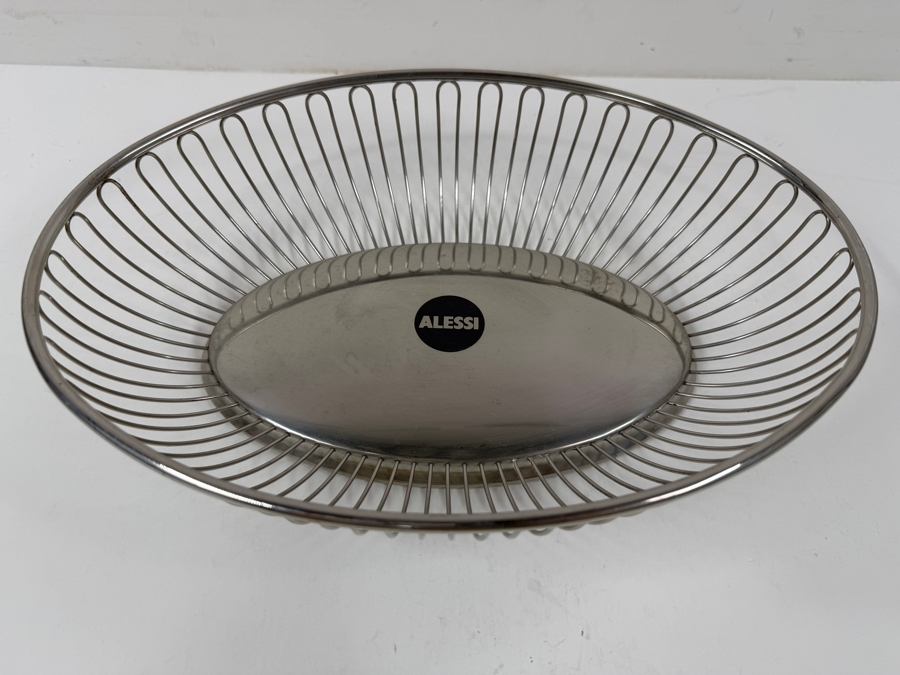 Alessi Stainless Steel Oval Wire Bread Basket Fruit Bowl Made In Italy 11'W X 8'D X3'H [Photo 3]