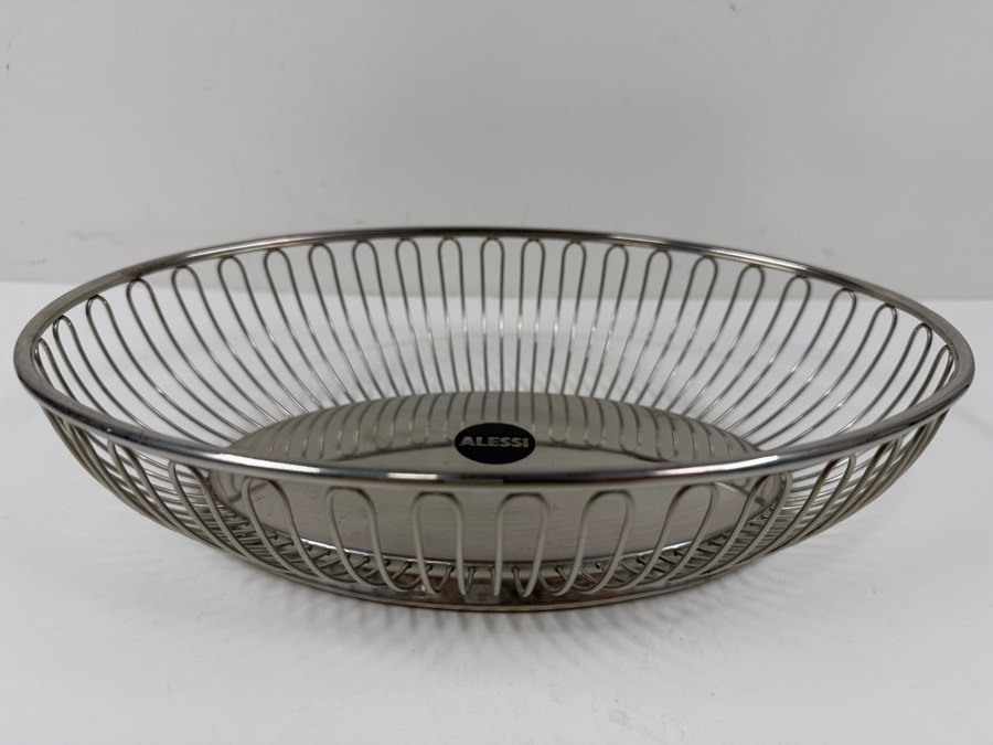 Alessi Stainless Steel Oval Wire Bread Basket Fruit Bowl Made In Italy 11'W X 8'D X3'H [Photo 2]
