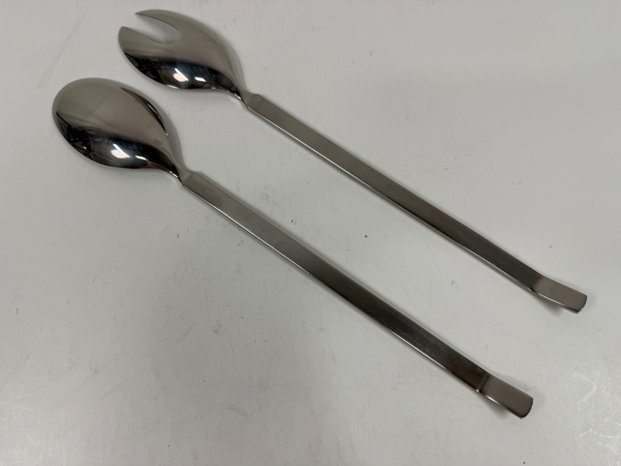 Alessi Inox 18/10 Stainless Steel Serving Spoon and Fork Set 12'L [Photo 3]
