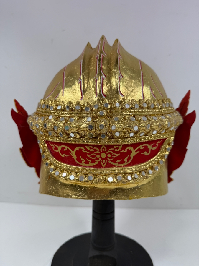 Traditional Thai Khon Gold Leaf Monkey Character Dance Mask With Stand 14.5'H [Photo 6]