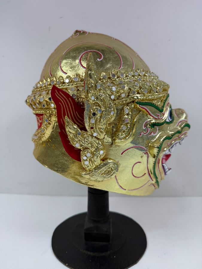Traditional Thai Khon Gold Leaf Monkey Character Dance Mask With Stand 14.5'H [Photo 5]