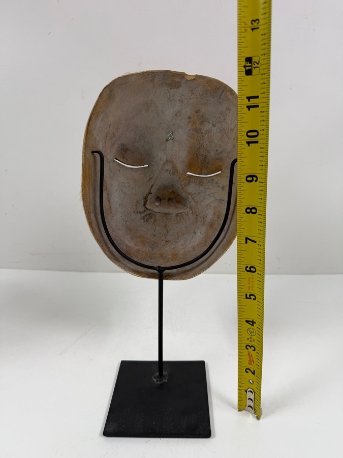 Vintage Hand Carved Wooden Japanese Noh Old Man Theater Mask With Stand 6'W X 12'H [Photo 7]