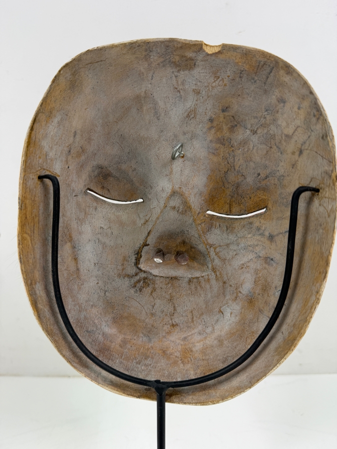 Vintage Hand Carved Wooden Japanese Noh Old Man Theater Mask With Stand 6'W X 12'H [Photo 4]