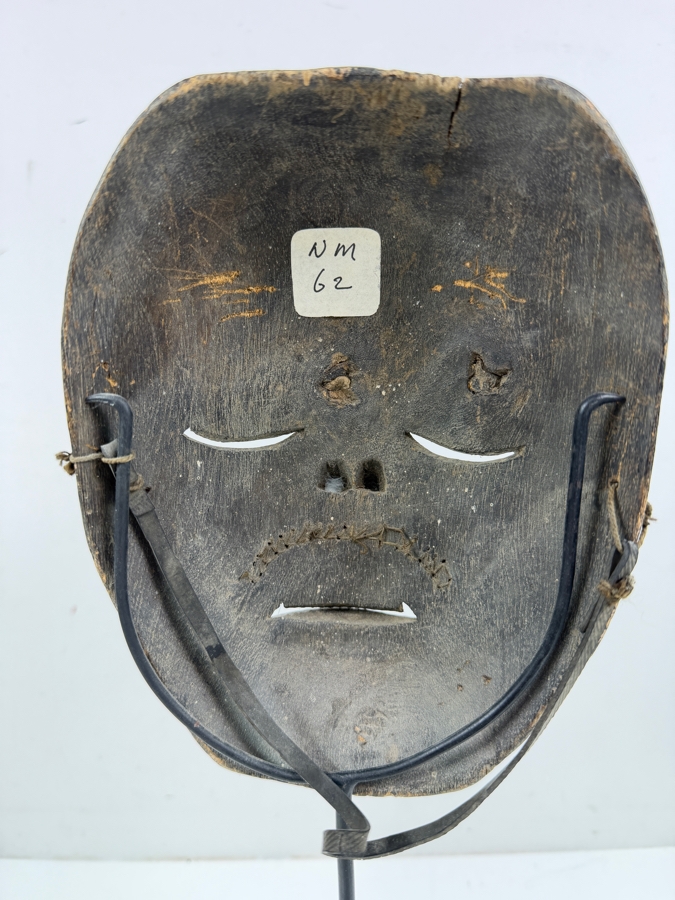Vintage Hand Carved Wooden Face Mask Featuring Real Hair Mustache With Stand 6'W X 15'H [Photo 4]