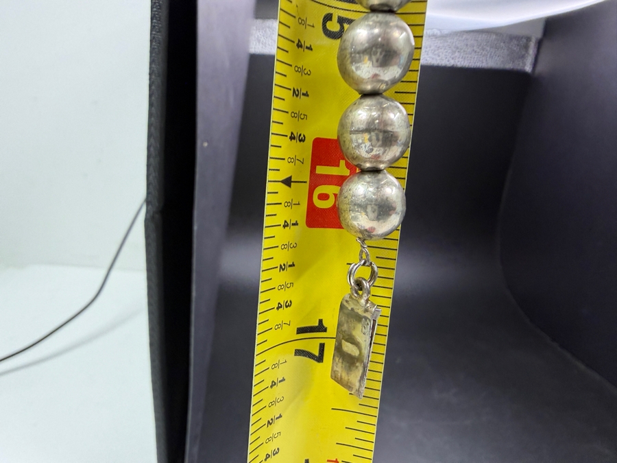 Vintage Sterling Silver Mexican 17' Bead Necklace 46.9g [Photo 4]