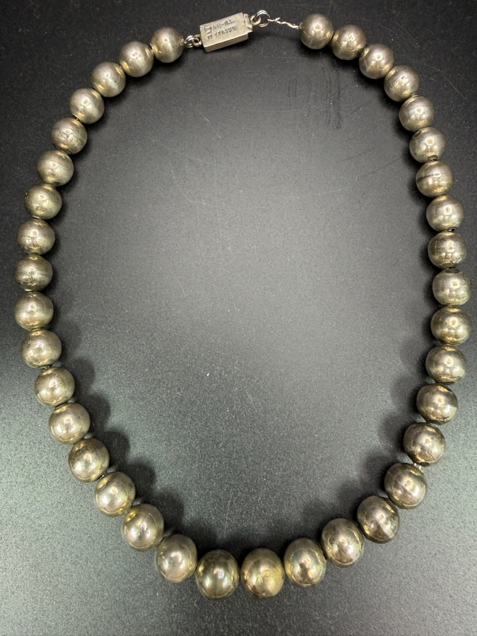 Vintage Sterling Silver Mexican 17' Bead Necklace 46.9g [Photo 2]