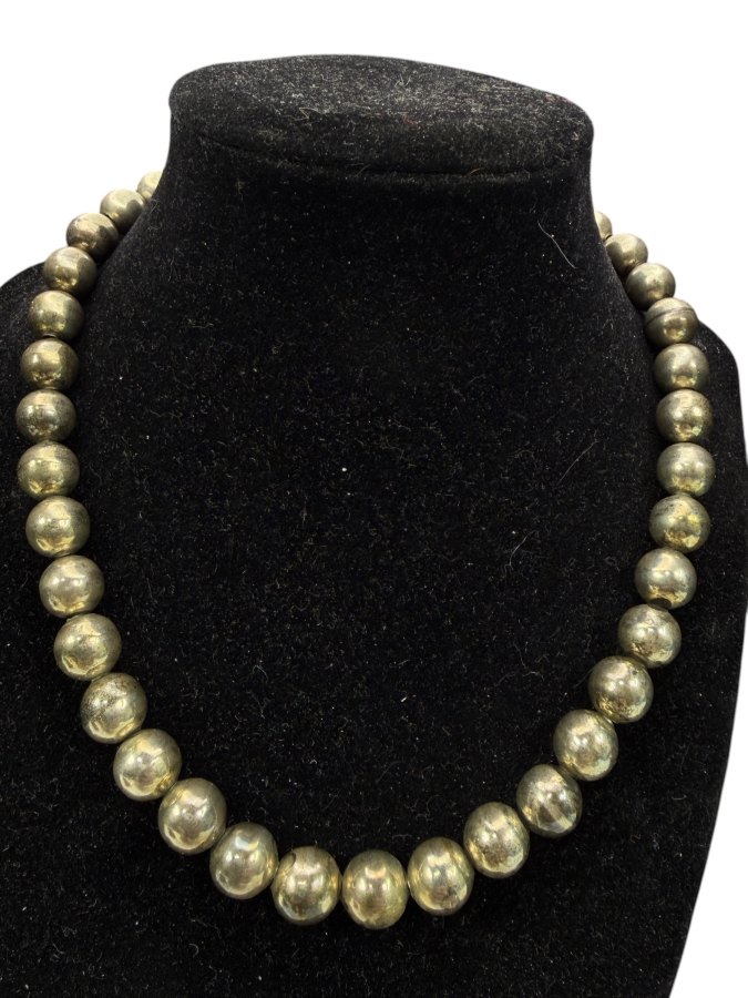 Vintage Sterling Silver Mexican 17' Bead Necklace 46.9g