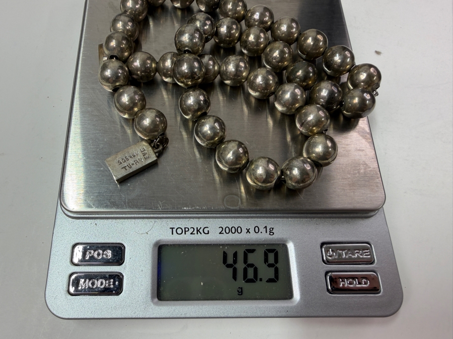 Vintage Sterling Silver Mexican 17' Bead Necklace 46.9g [Photo 5]