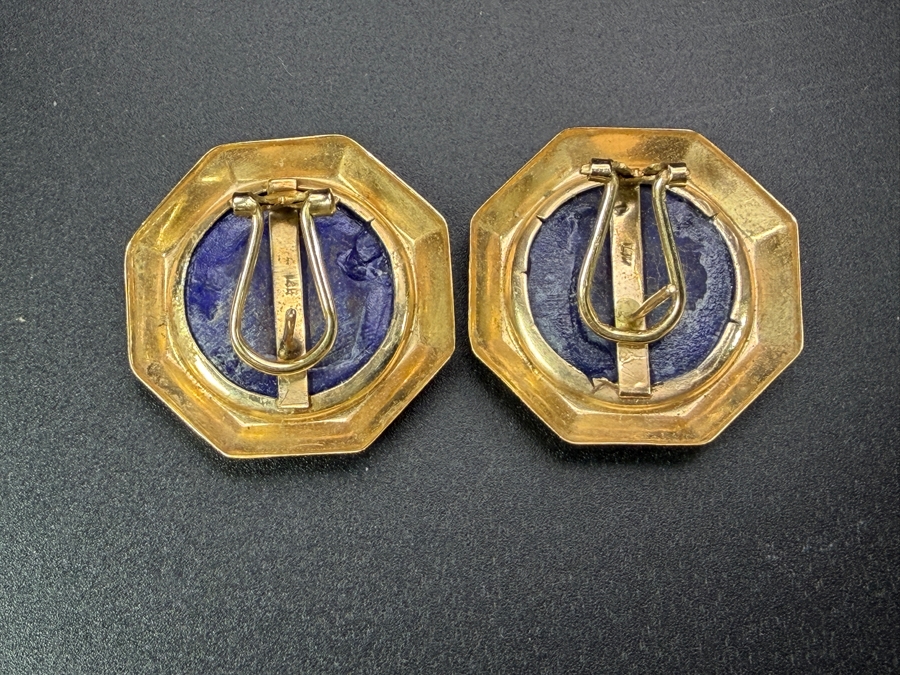 14k Gold Lapis Lazuli Earrings 8.7g [Photo 3]