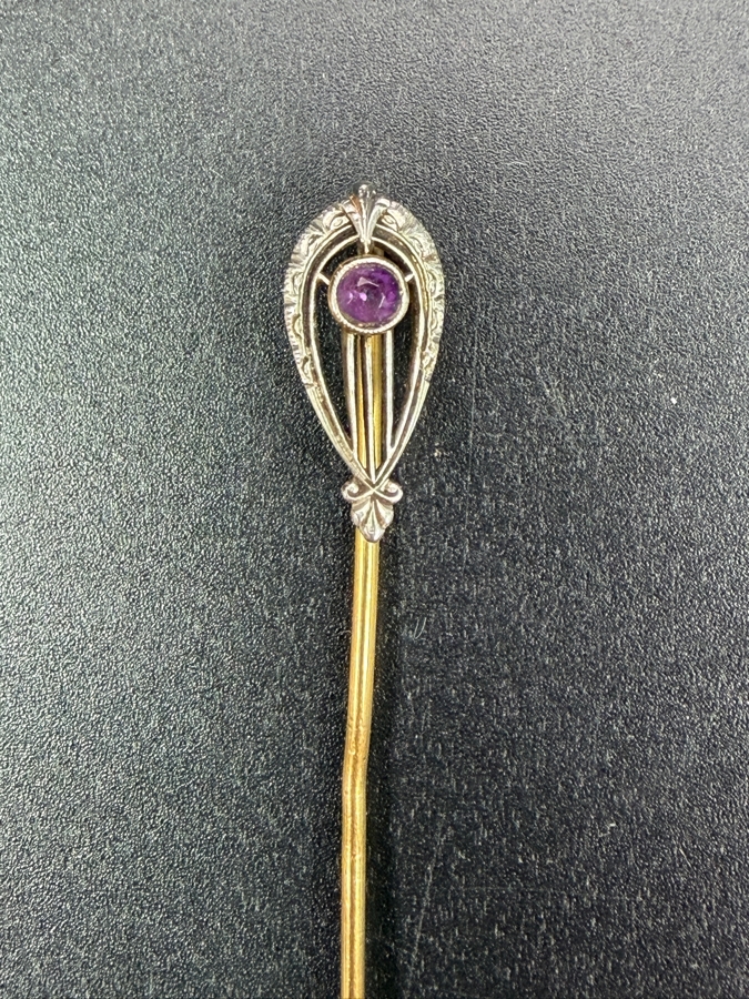 Vintage 14k Gold Stick Pin With Amethyst 2.0g [Photo 3]