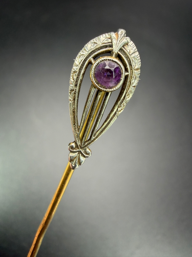 Vintage 14k Gold Stick Pin With Amethyst 2.0g [Photo 2]