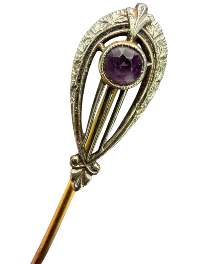 Vintage 14k Gold Stick Pin With Amethyst 2.0g