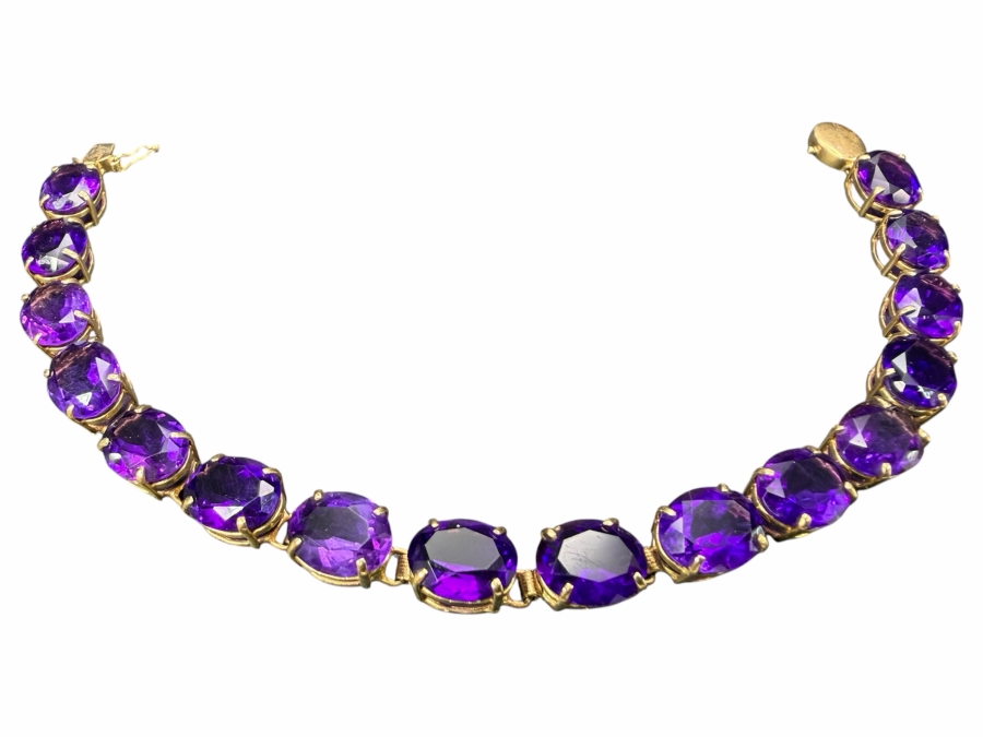 14k Gold Amethyst 7' Bracelet Est. 32ct 9x7 Oval 10.9g Appraised At $2,000 Retail