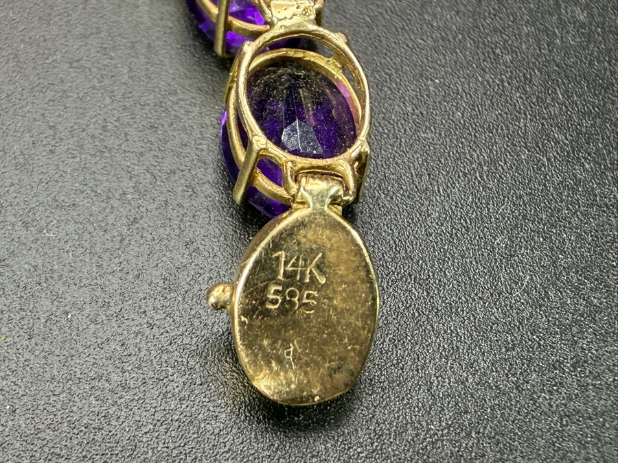 14k Gold Amethyst 7' Bracelet Est. 32ct 9x7 Oval 10.9g Appraised At $2,000 Retail [Photo 4]